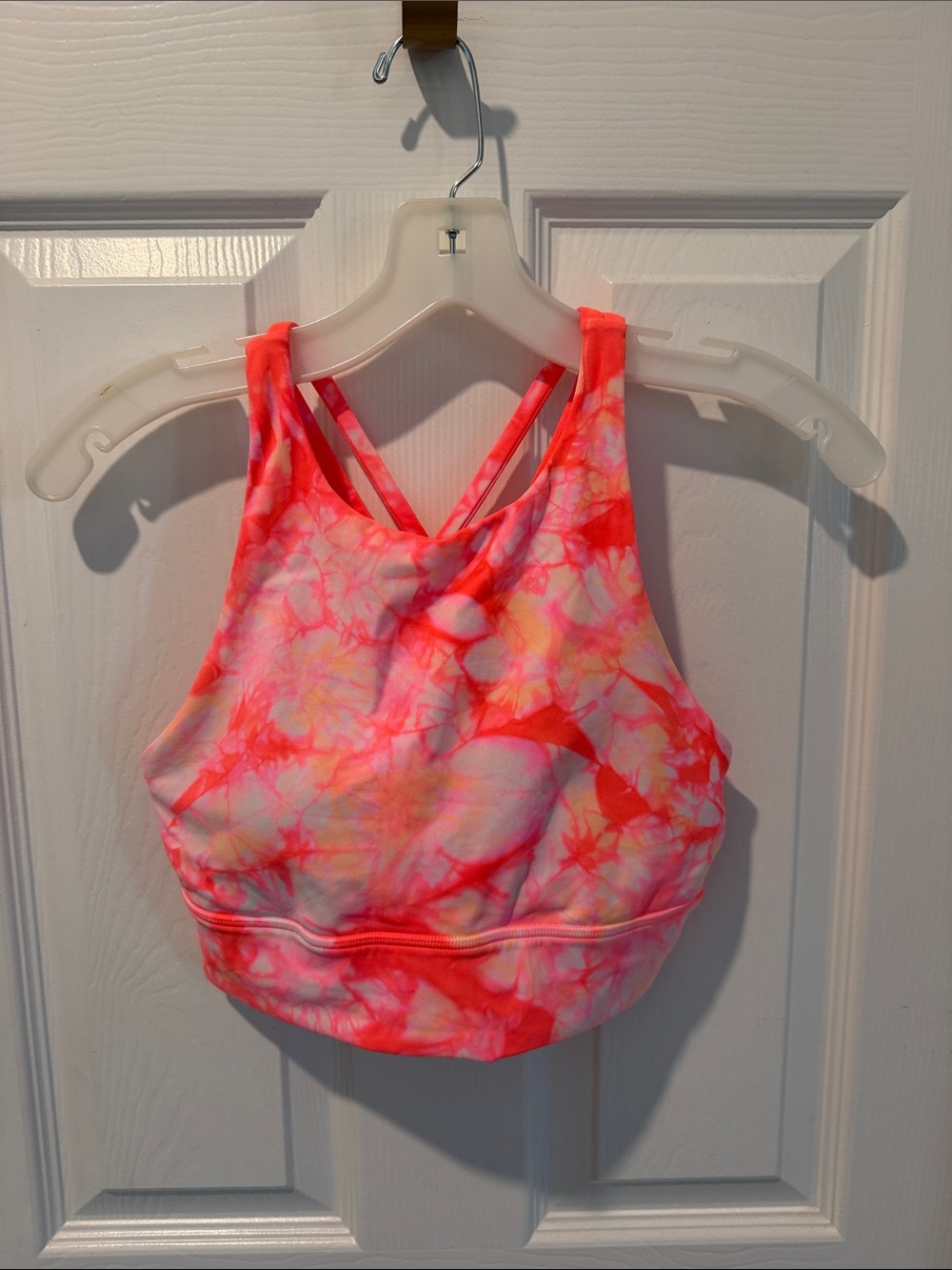 Lululemon Women’s 6 Energy High Neck Longline Shibori Wht Grapefruit Sports Bra